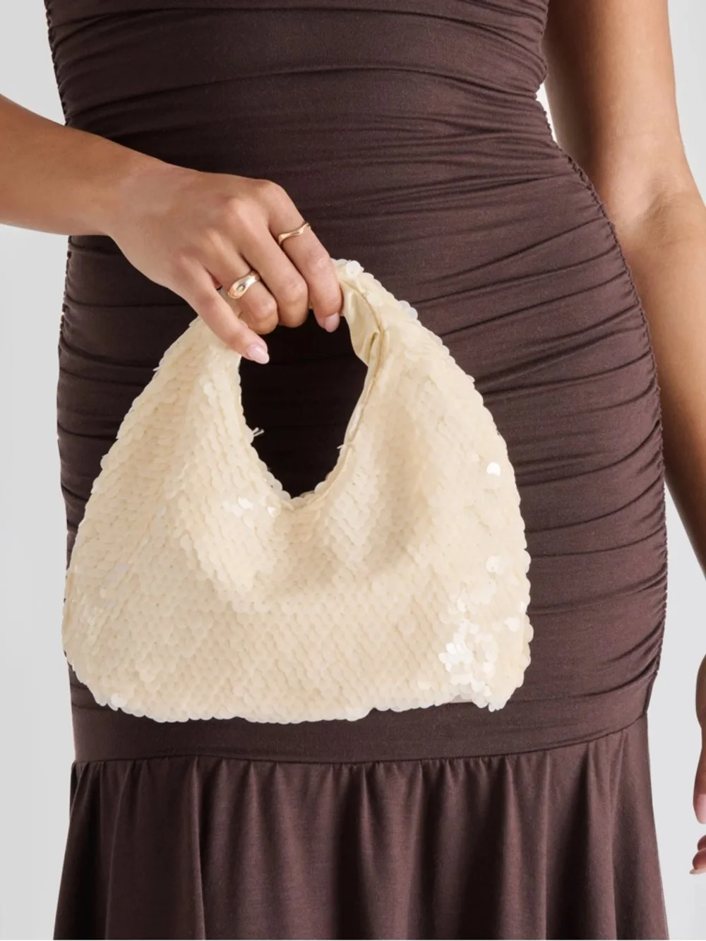Dolce Vita Cream Sequin Hobo Bag